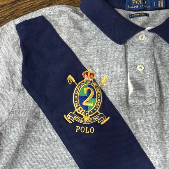 Ralph Lauren Gray and Navy Polo Shirt Custom Slim Fit size L - Picture 2 of 6